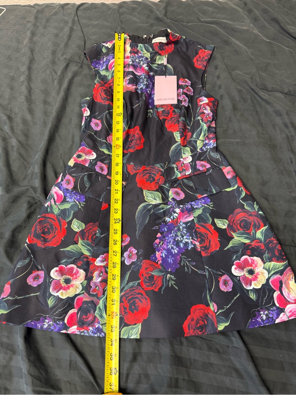 NEW! Avec Les Filles Dark Floral Fit & Flare Mini Dress Red Black size 6 - Picture 7 of 9